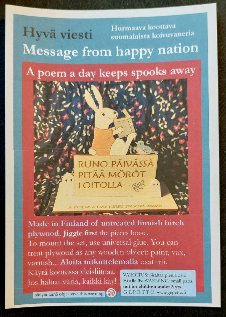 Runo päivässä vanerikortin etiketti