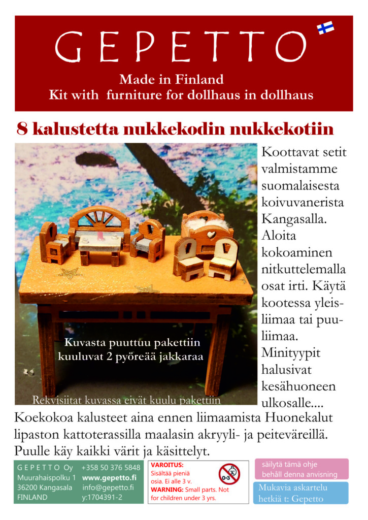 8 kalustetta nukkekodin nukkekotiin
