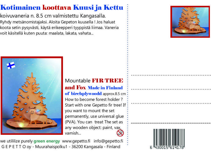 Kettu ja kuusi vanerikortti