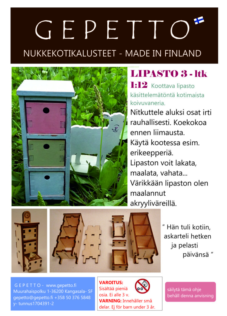 Lipasto kolmella vetolaatikolla