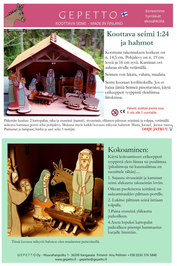 Etiketti ja ohje seimipakettiin 1:24