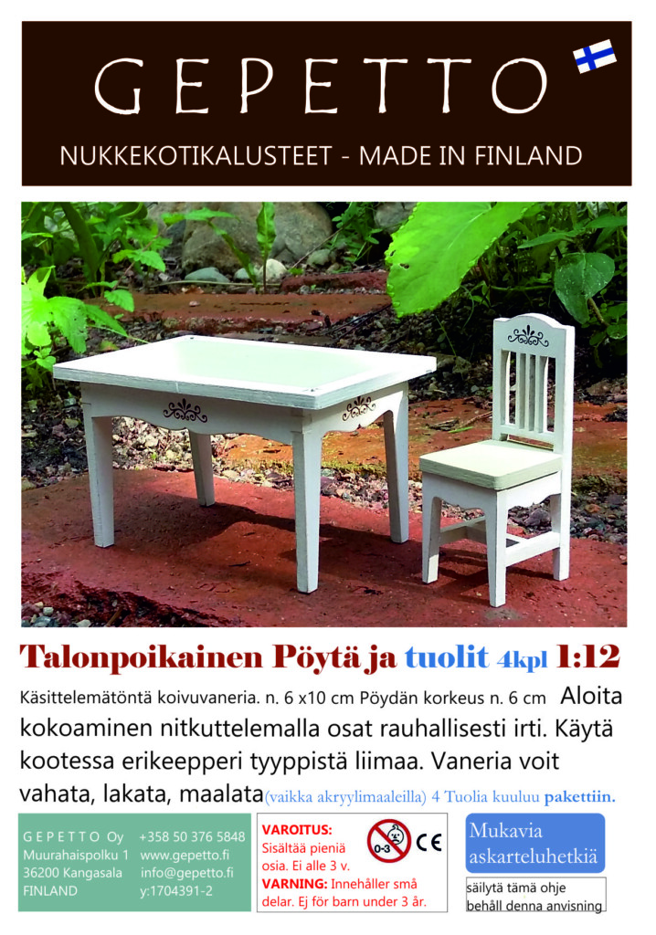 Talonpoikainen pöytä ja 4 tuolia