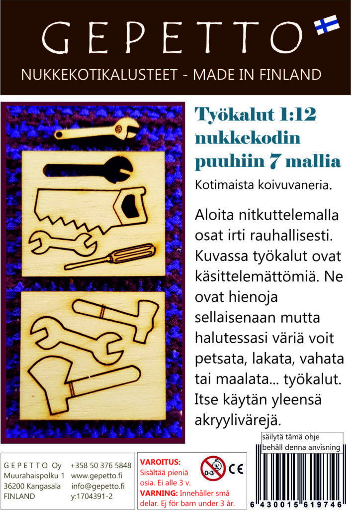 Työkalut nukkekodin puuhiin 7 mallia 1:12